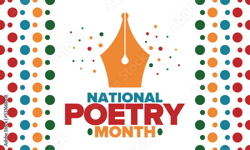 National Poetry Month in April. Poster with handwritten lettering. Poetry Festival in the United States and Canada. Literary events and celebration. Greeting card, invitation, banner or background