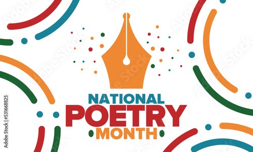 National Poetry Month in April. Poetry Festival in the United States and Canada. Literary events and celebration. Poster, card, banner and background. Vector illustration