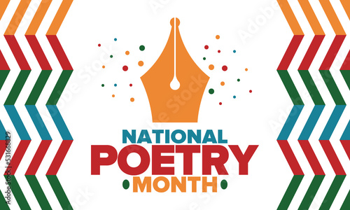 National Poetry Month in April. Poster with handwritten lettering. Poetry Festival in the United States and Canada. Literary events and celebration. Greeting card, invitation, banner or background