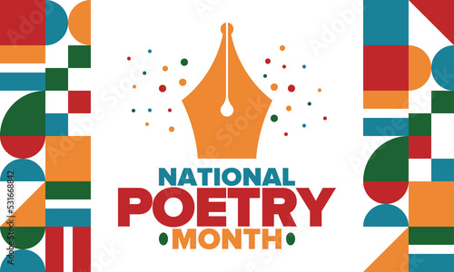 National Poetry Month in April. Poster with handwritten lettering. Poetry Festival in the United States and Canada. Literary events and celebration. Greeting card, invitation, banner or background