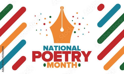 National Poetry Month in April. Poster with handwritten lettering. Poetry Festival in the United States and Canada. Literary events and celebration. Greeting card, invitation, banner or background
