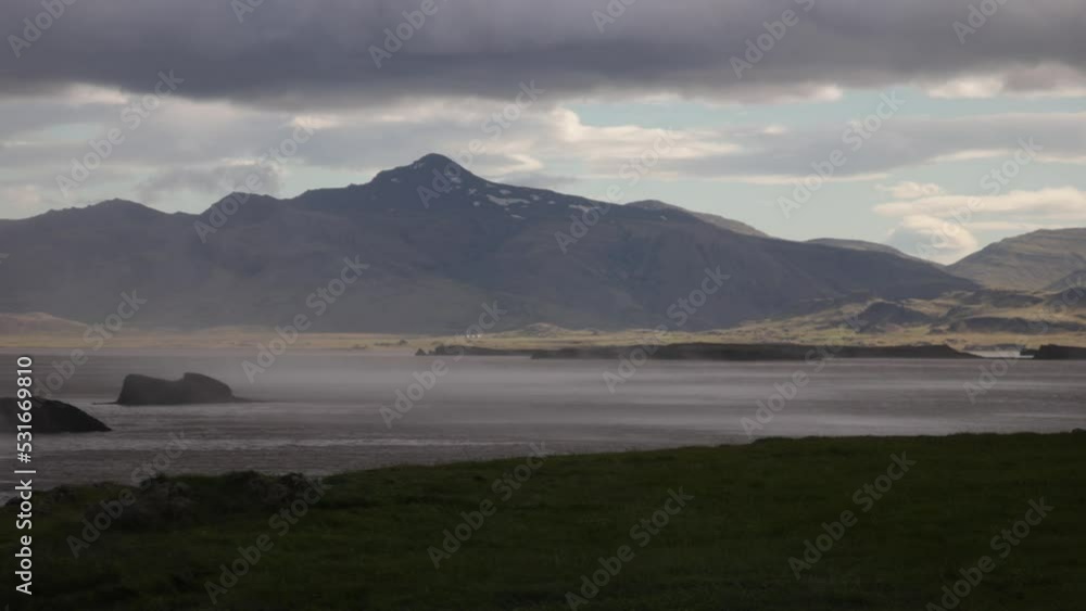Wind whipping over water in rural Iceland with video wide shot that is stable. Wind whipping over water in rural Iceland with video wide shot that is stable.