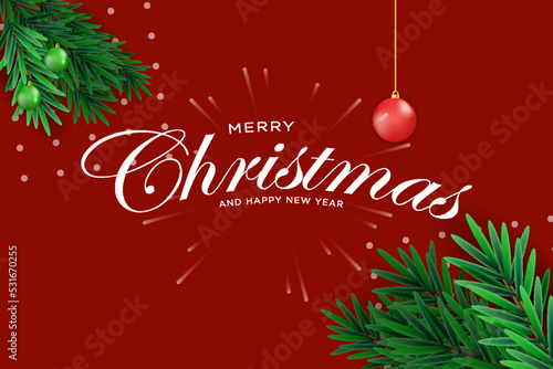 merry christmas and new year banner  simple with fir leaves