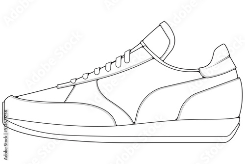  outline Cool Sneakers. Shoes sneaker outline drawing vector, Sneakers drawn in a sketch style.