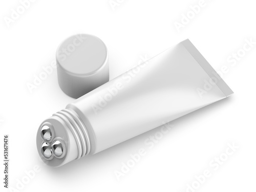 Blank Stainless Steel Roller Ball Applicator Cosmetic Container Tube With Cap, 3d render illustration. photo