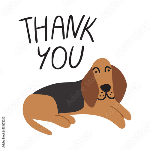 Phrase - Thank you. Bloodhound. Vector hand drawn illustration on white background.