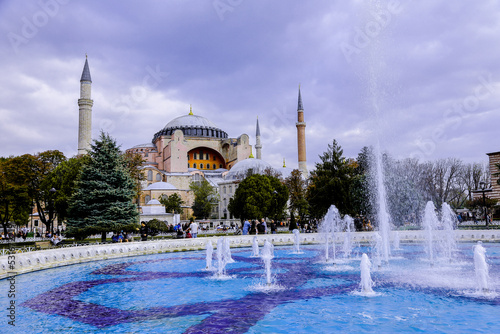 View of Hagia Sophia, Imperial Mosque, Sultanahmet Square and Hagia Sophia Mosque, Patriarchal Church, Tourists, Istanbul, Turkey