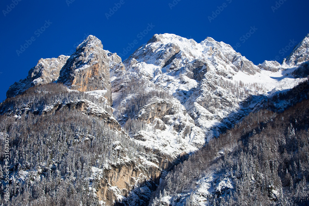 Julian Alps peaks in winter, Slovenia