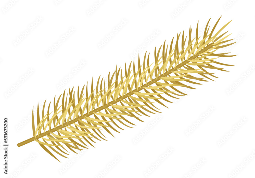 Golden fir branch on a white background. Decorative Christmas element. Flat vector illustration Golden fir branch on a white background. Decorative Christmas element. Flat vector illustration