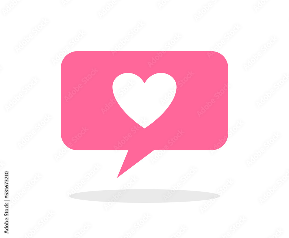 Vector pink rectangular feedback icon with heart in flat style