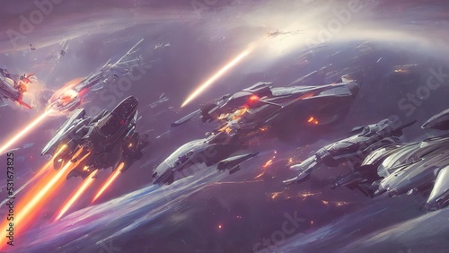 Canvastavla Space battle of spaceships and battle cruisers, laser shots sparks and explosions