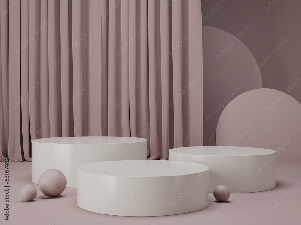 Light pink podium. Minimal display with rocks, product background. 3d visualization. Light pink podium. Minimal display with rocks, product background. 3d visualization.