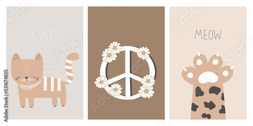 Set of cute pastel childish cards. Vector hand drawn illustration.