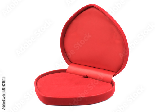 Empty red heart velvet box isolated on white background, Open red gift box, jewellery gift box for valentine's day