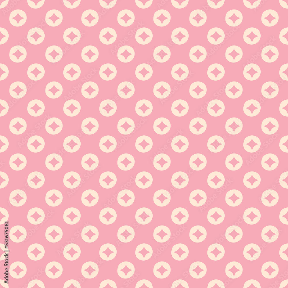 Korean pattern. Pink korean traditional pattern with hand drawn circle, geometric shapes. Asian traditional motif, chinese seamless pattern, japanese repeated background. Vector illustration.