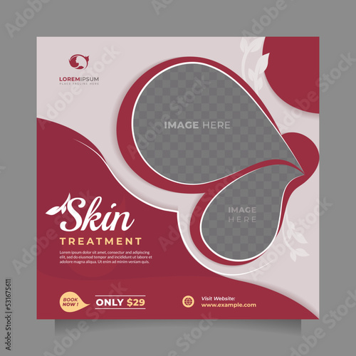 Beauty skin care center template for social media post and banner promotion. Beautiful square vector design to promote medical spa, cosmetics sale, natural cosmetics, hair salon, beautician, etc