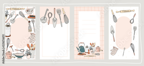 Set of social media stories templates. Cooking and culinary concept. Set of vector backgrounds.