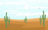 Desert landscape with cactus flat illustration