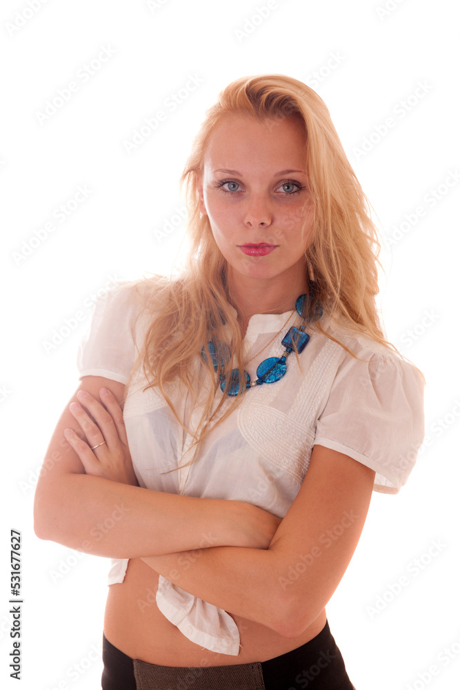 studio portrait of a blonde woman with blue eyes studio portrait of a blonde woman with blue eyes