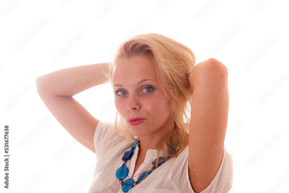 portrait of a blonde woman with blue eyes portrait of a blonde woman with blue eyes