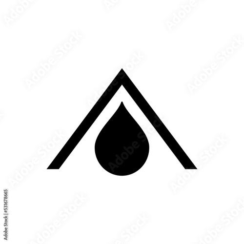 Leaking roof icon. House roof and water drop.  Vector illustration on white background.