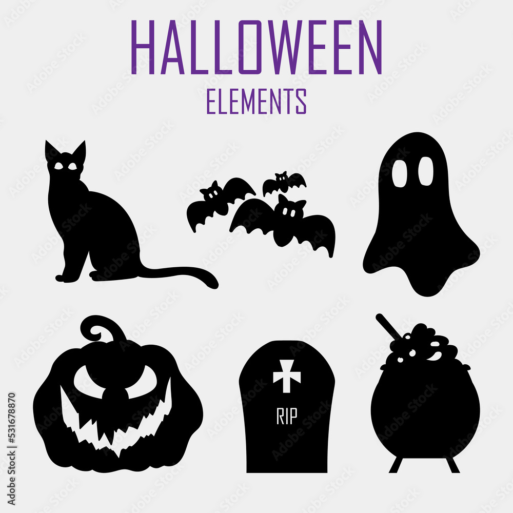 Halloween elements silhouettes 