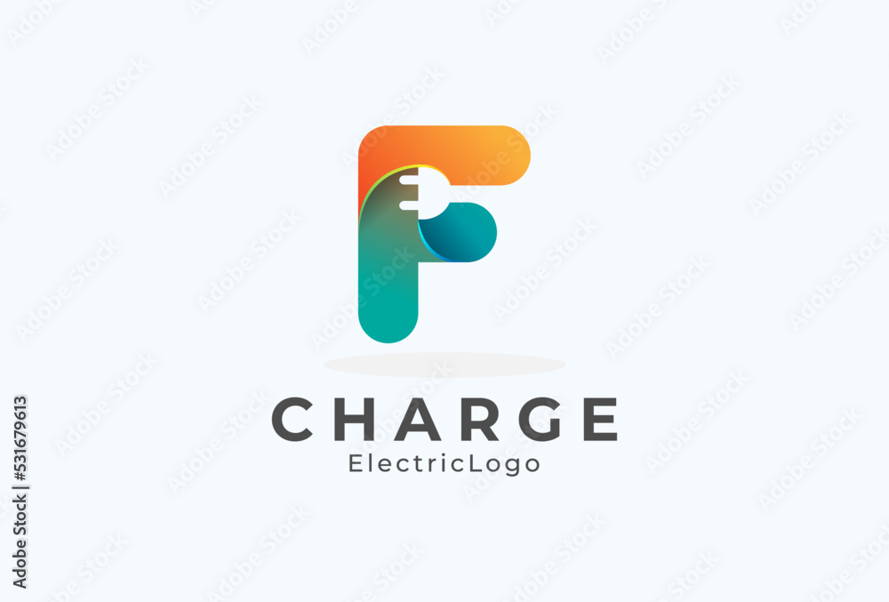 Abstract Letter F Electric Plug Logo, Letter F and Plug combination with gradient colour, flat design logo template element, vector illustration Abstract Letter F Electric Plug Logo, Letter F and Plug combination with gradient colour, flat design logo template element, vector illustration