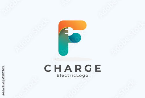 Abstract Letter F Electric Plug Logo, Letter F and Plug combination with gradient colour, flat design logo template element, vector illustration