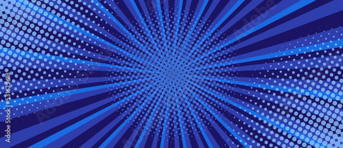 Vibrant Blue Sunburst Background. Comic style Radial geometric Vector Illustration
