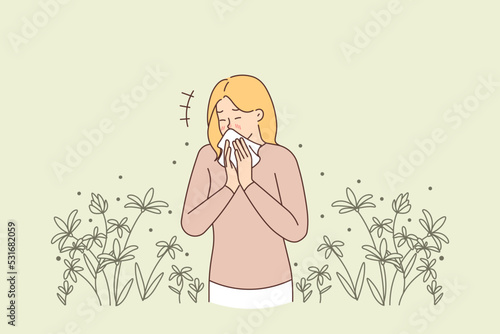 Unhealthy woman sneeze suffer from allergy