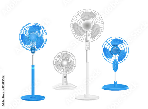 Modern electric fan different types colors set realistic. Indoor climate control device turbine