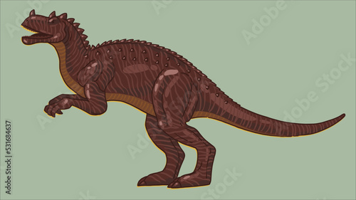 Allosaurus Stegosaurus Pteranodon Spinosaurus Dinosaur. Illustration in vintage retro style linocut. Print. Vector. © anna