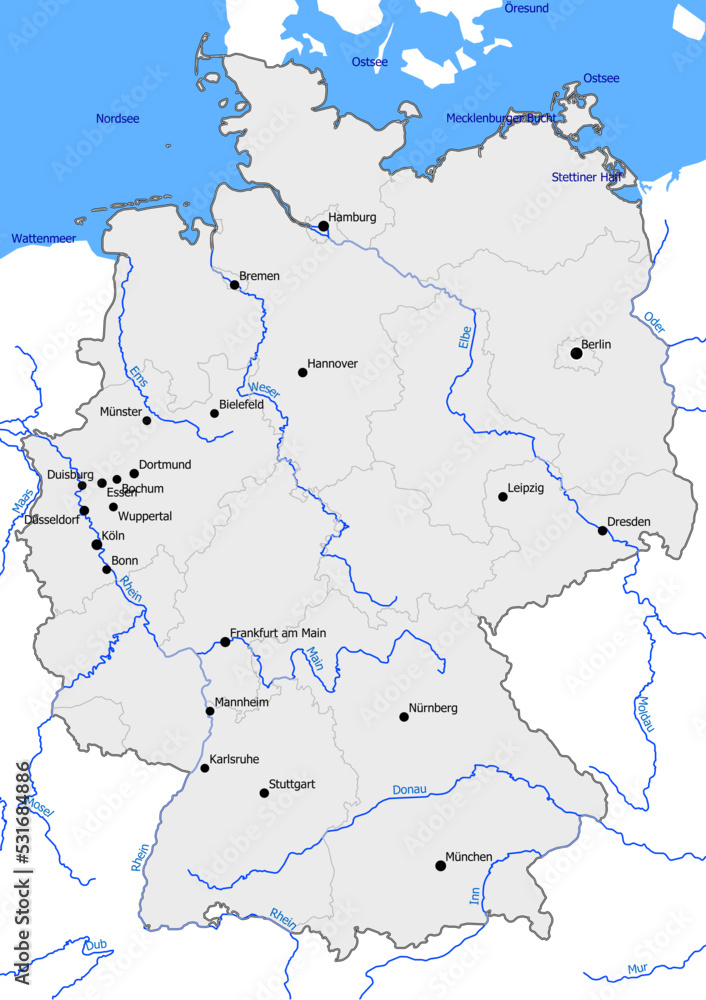 Fototapeta premium Die längsten Flüsse und größte städte Deutschlands 