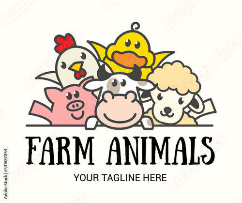 farm animals funny logotype concept. Ranch various animals sign.