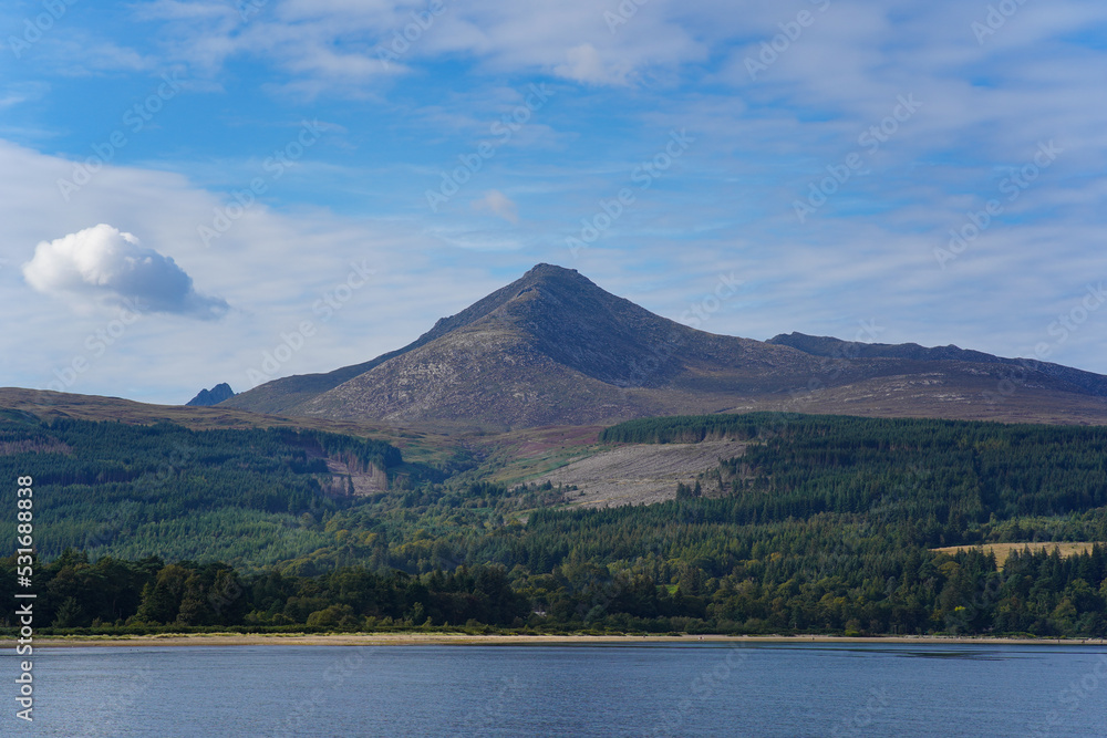 Goat Fell mountain on the Isle of Arran. Goatfell is the highest point on the isle of Arran. Goat Fell mountain on the Isle of Arran. Goatfell is the highest point on the isle of Arran.