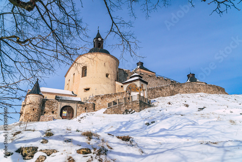 castle of krasna horka krasznahorka during winter in snow photo