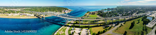 Aerial panorama of the Blue Water Bridge bordering Sarnia and Port Huron photo