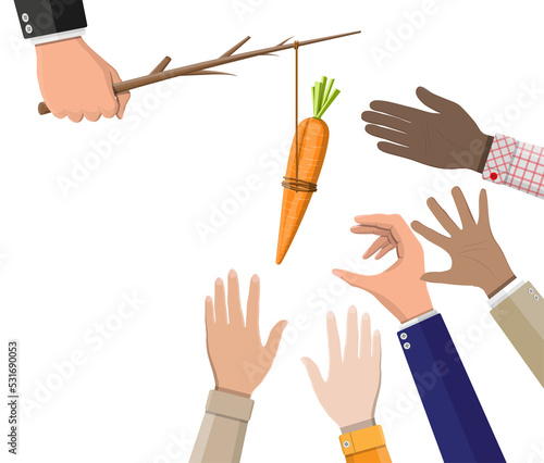 Carrot on a stick in hand.