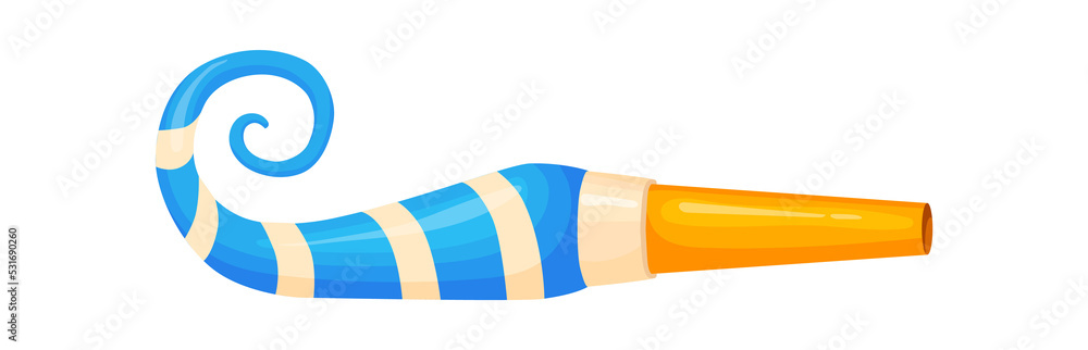 Strip party blower. Noise maker for children megaphone sound, cartoon illustration Strip party blower. Noise maker for children megaphone sound, cartoon illustration