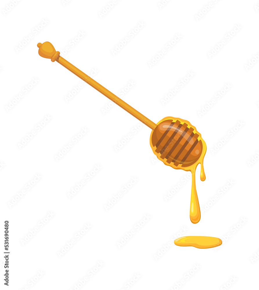 Tilted Honey spoon. Cartoon wooden stick dipper, png illustration Tilted Honey spoon. Cartoon wooden stick dipper, png illustration