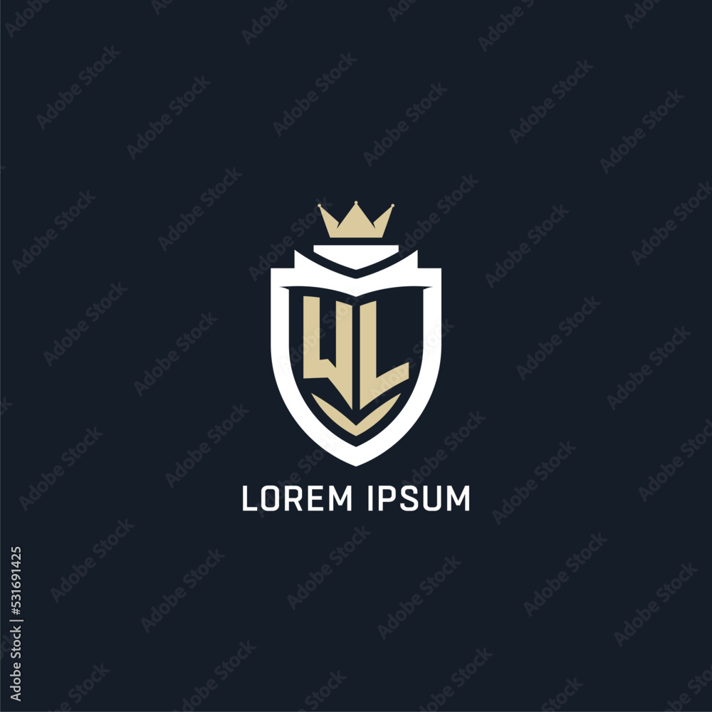 Initial letter WL shield and crown logo style, esport team logo design ...