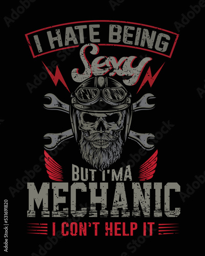 Skull biting tools T-shirt design for mechanics vector design.
