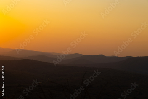 Sunset over a mountain valley