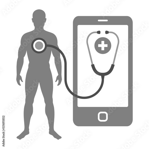 Telemedicine graphic icon. Medical consultation online symbol. Medical care by mobile phone sign isolated on white background. Vector illustration