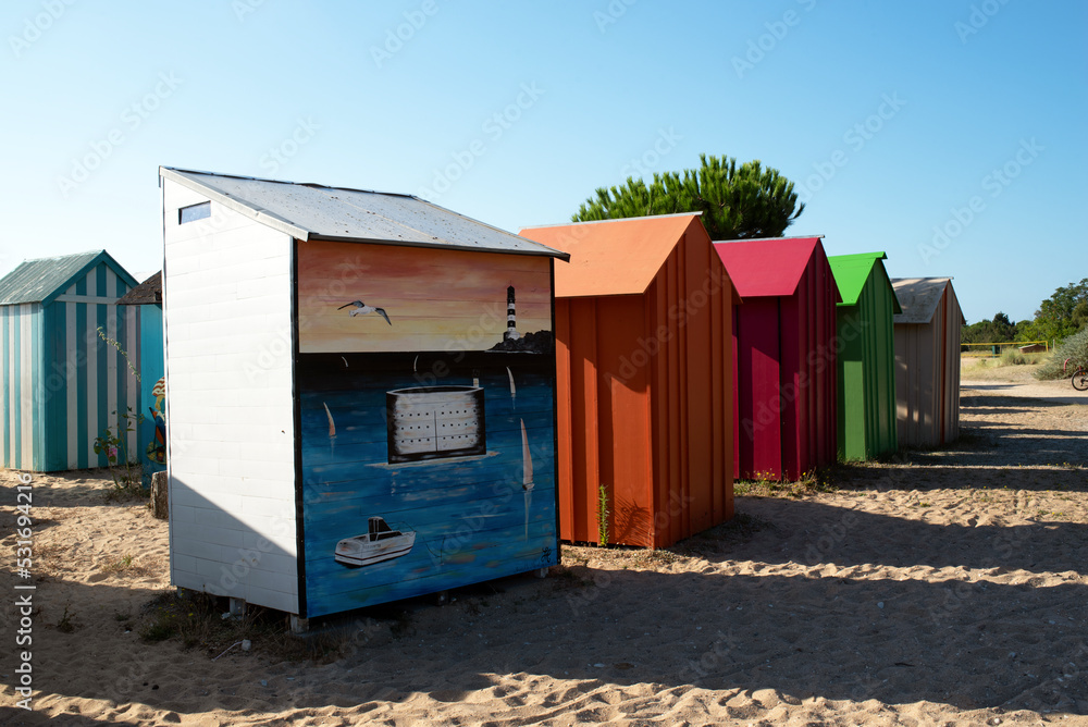 Naklejka premium Cabanes de plage sur l'île d'Oléron en Charente Maritime en France