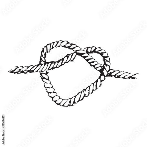 A braided rope in the form of an infinity heart. A tourniquet of threads. Illustration in the form of a heart. Sketching. Vector