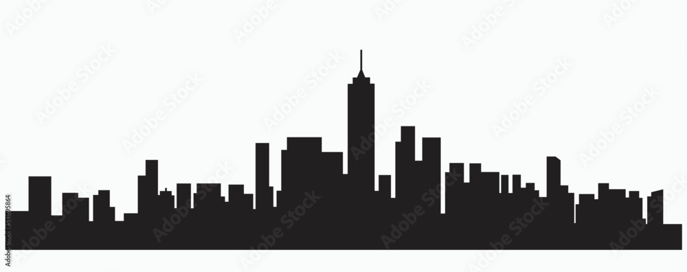 Fototapeta premium Modern City Skyline silhouette outline drawing on white background.