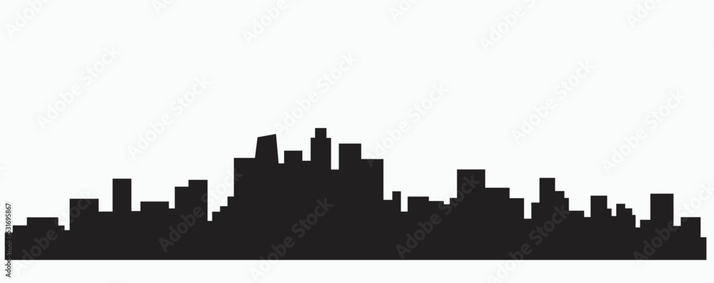 Naklejka premium Modern City Skyline silhouette outline drawing on white background.