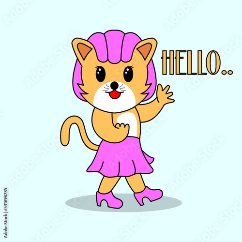 cute character  female cat at a fashion show  icon  suitable for children s books  t-shirts  displays and others