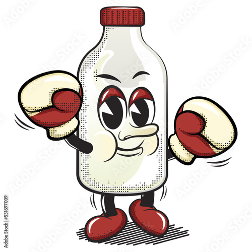 vintage cartoon character vector illustration of a boxing milk bottle